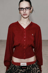 Vintage Red Cropped Cardigan