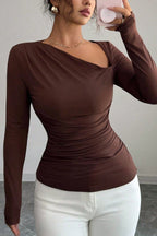 Cutout Shoulder Draped Long Sleeved T-shirts