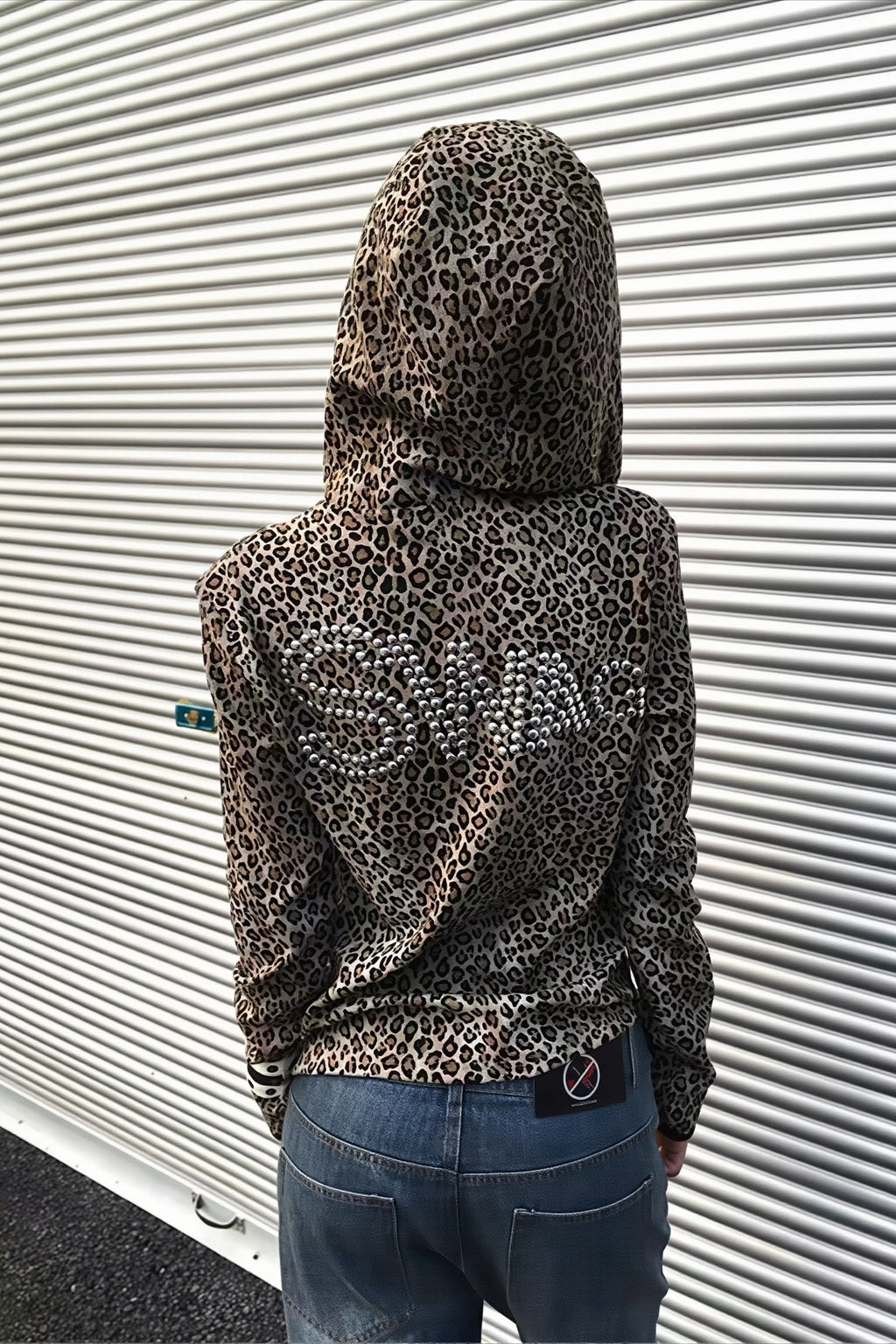 Leopard Rhinestone Relaxed Zip Up Hoodie