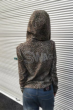 Leopard Rhinestone Relaxed Zip Up Hoodie