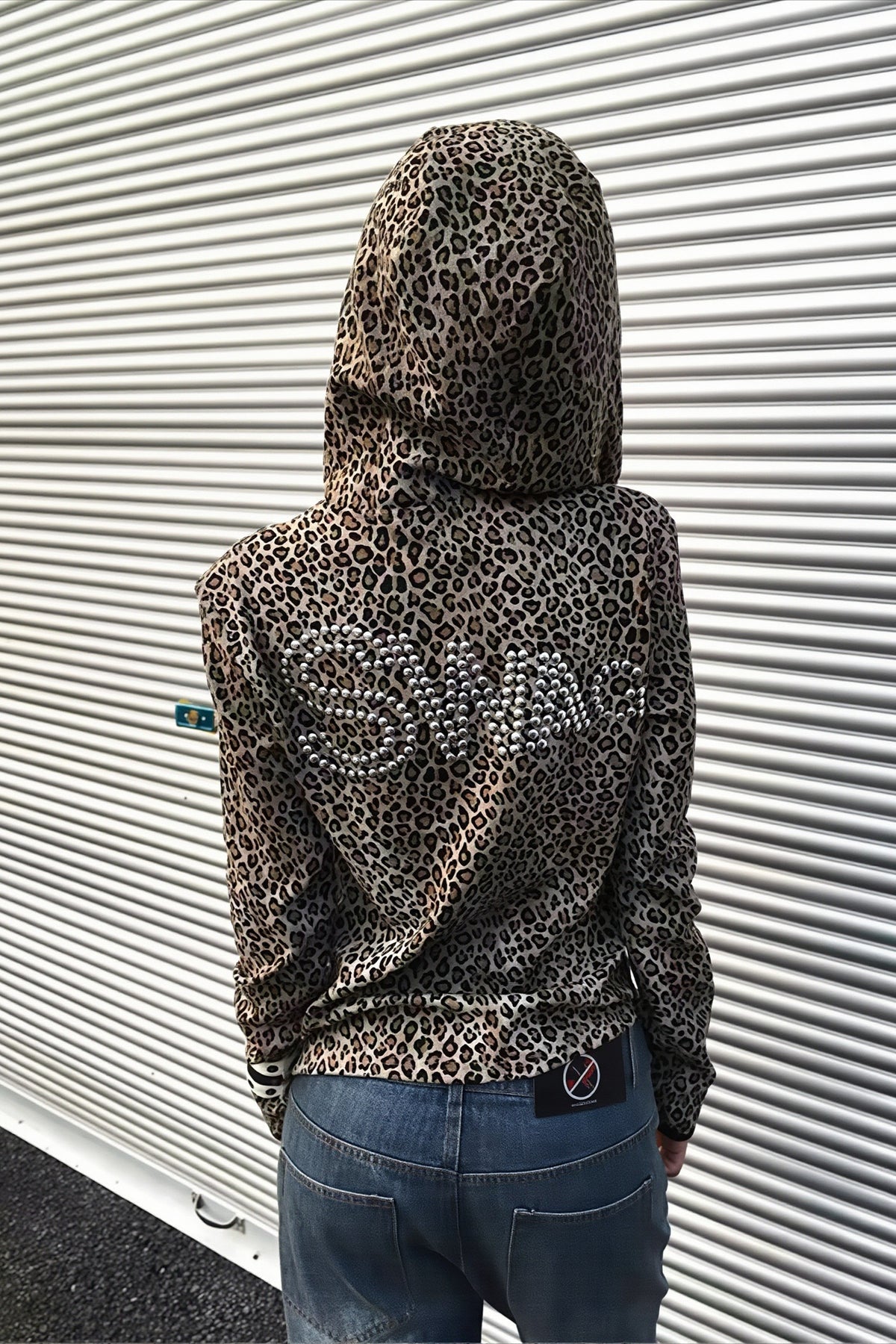 Leopard Rhinestone Relaxed Zip Up Hoodie