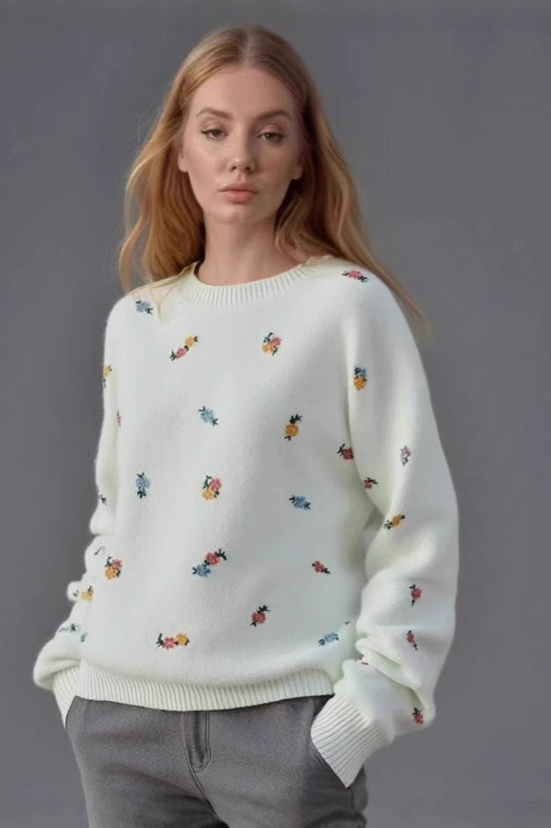 Embroidered Floral Crewneck Sweater Secondary image