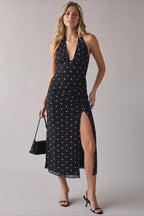 Printed Halter Ruched Side Slit Party Dress