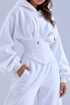 Corset Waist Zip Front Wide Leg Hoodie Two Piece Set