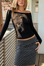 Leopard Graphic Off Shoulder Long Sleeve T-Shirt