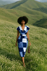 DressBetty - 2024  V Neck Sleeveless Wrap Dress Elegant Plaid Midi Dress