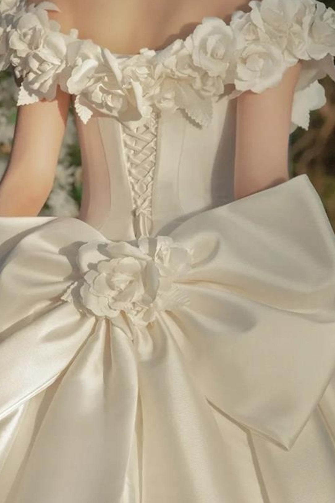 Off Shoulder Satin Train Wedding Dress Main image