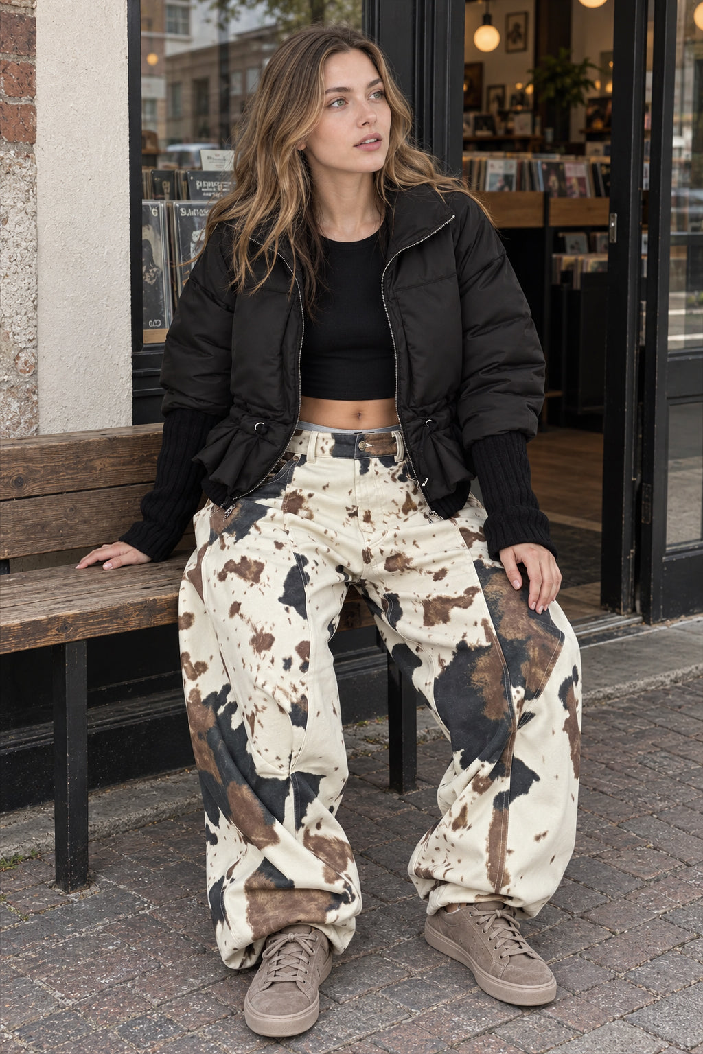 Abstract Camo Print Baggy Jeans