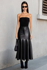 Leather High Waist Bodycon Midi Skirt