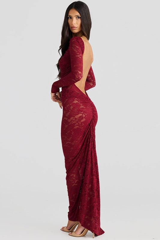 Lace Backless Long Sleeve Lace Dress