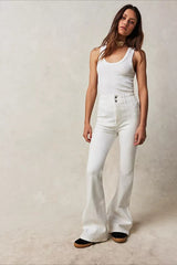 High Waist Slim Flare Wide Leg Straight Denim Jeans