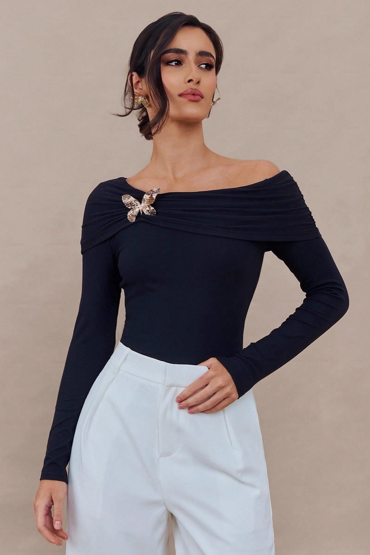 Slim Fit Pin Detail Long Sleeve Top Main image