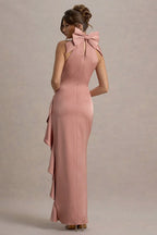 High-Neck Lace Slit Party Dress