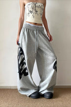 Oversized Letter Print Wide Leg Pants