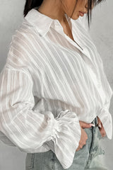 Raised Jacquard Flare Sleeve Blouse