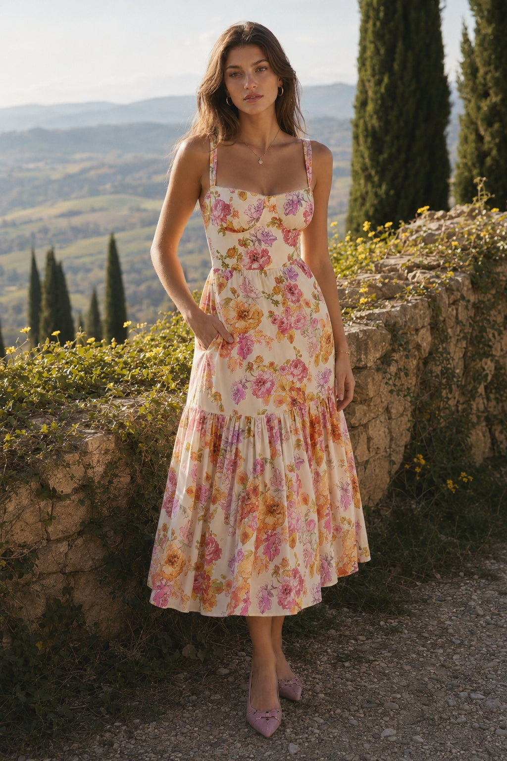 Bardot Flounce Hem Ditsy Floral Slip Dress Main image
