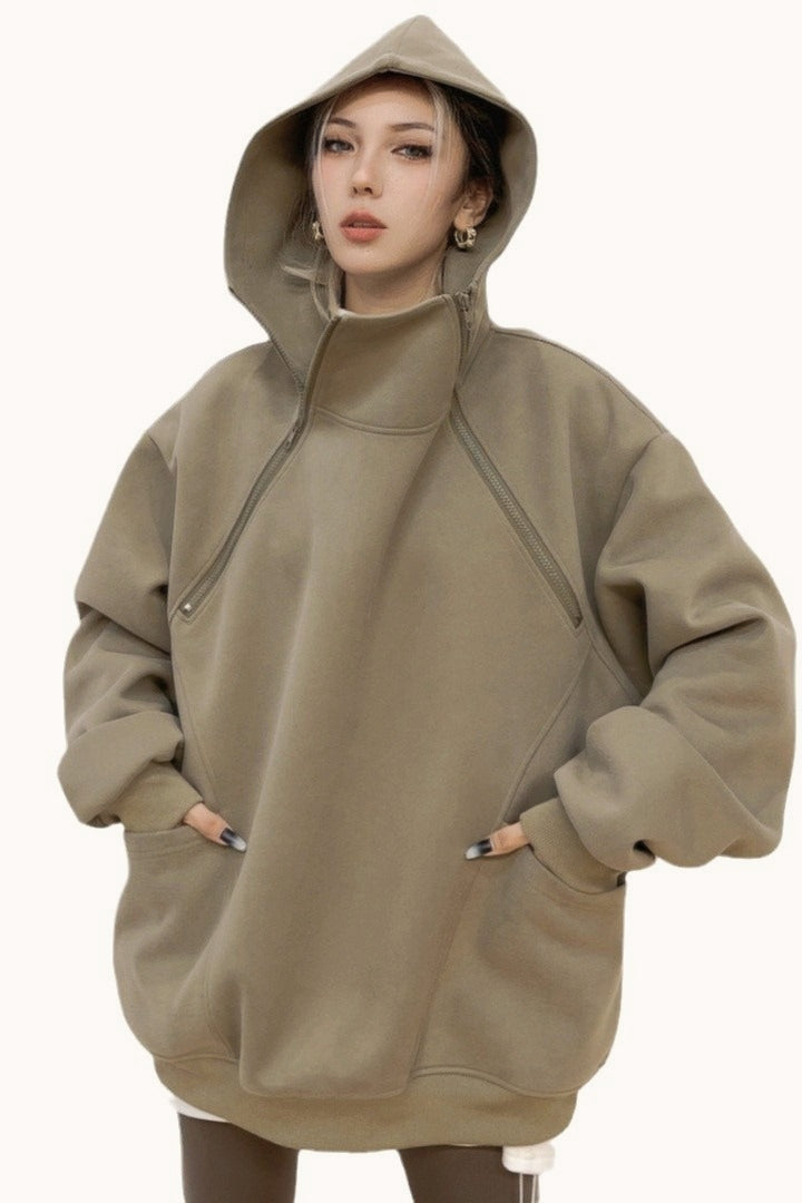 Oversized Hooded Sweatshirt with Side Zipper Hoodie Secondary image