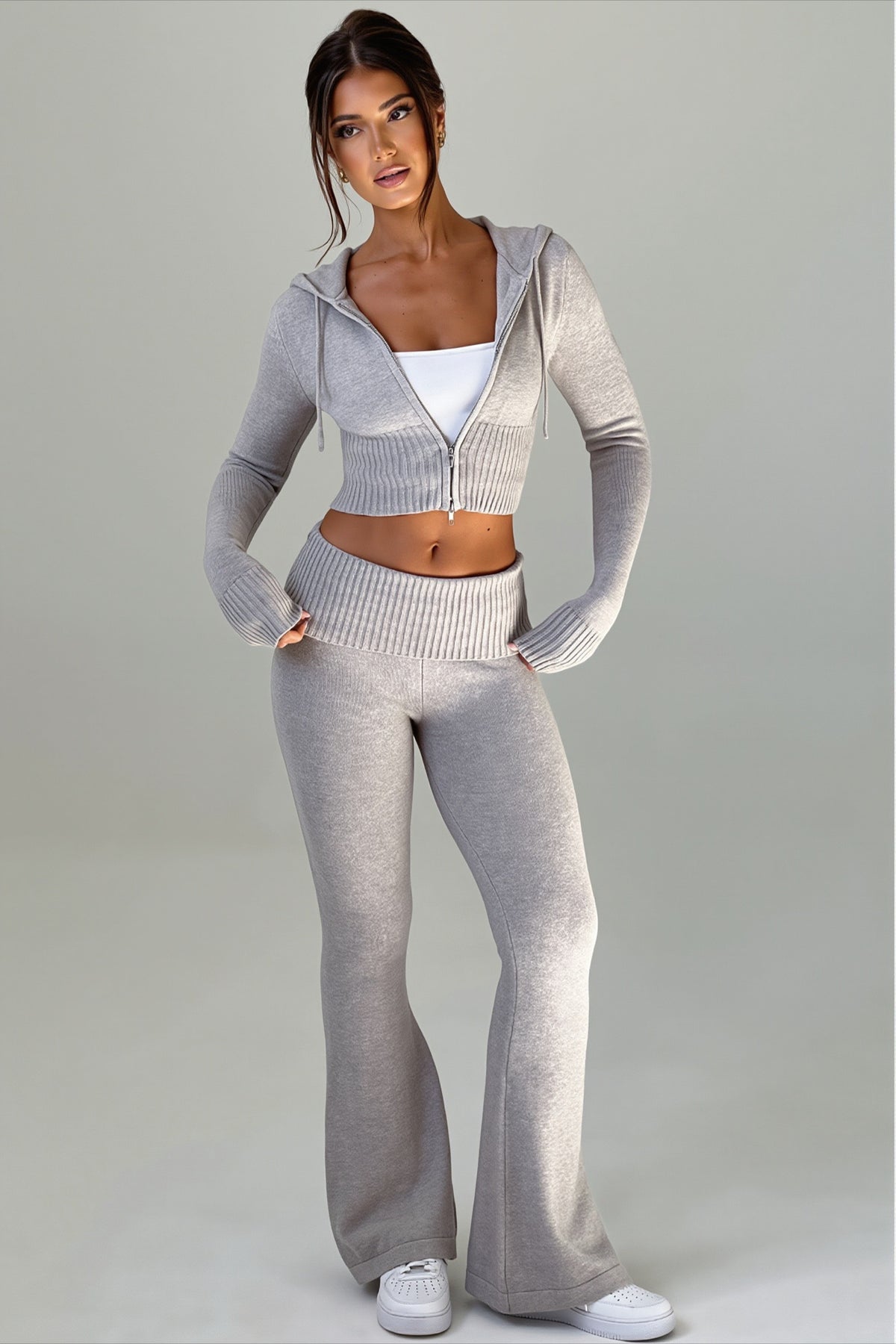 Cropped Zip Hoodie Flared Pants Two Piece Set Main image