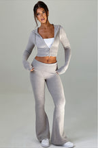 Cropped Zip Hoodie Flared Pants Two Piece Set