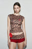 Leopard Print Shorts Sleeve Crop Top Two Piece Shorts Set