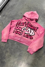 Statement Graphic Cropped Pullover Colorblock Hoodie