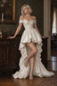 Satin Off Shoulder High Low Reception Dress