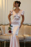 V-Neck Lace Panel Short Sleeve Slit Mermaid Lace Dress