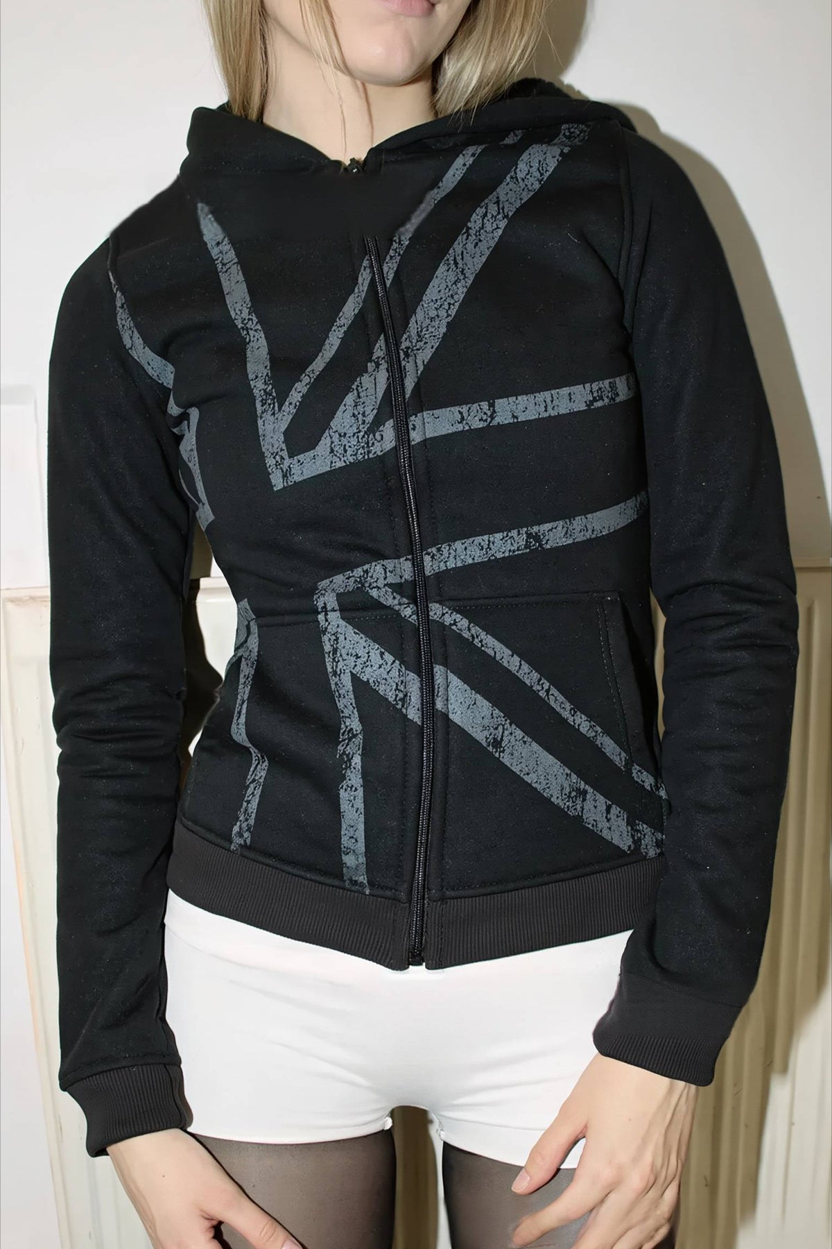 Oversized Union Jack Graphic Full Zip Hoodie