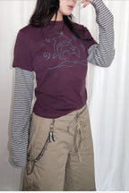 Dragon Graphic Striped Layered Long Sleeve T-Shirt