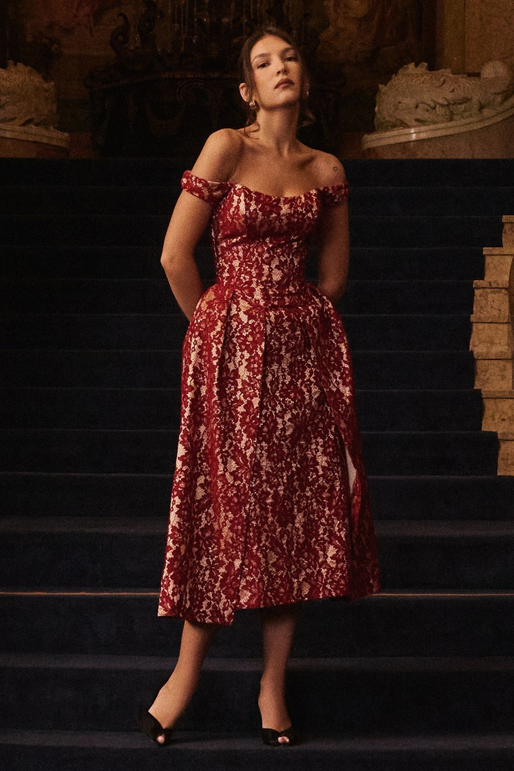 Off Shoulder Backless Wrap Floral Dress Secondary image