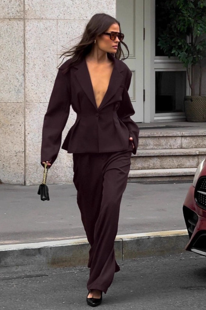 Office Casual Waist Cinched Blazer Pants Two Piece Set Secondary image