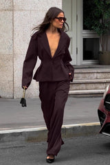 Office Casual Waist Cinched Blazer Pants Two Piece Set