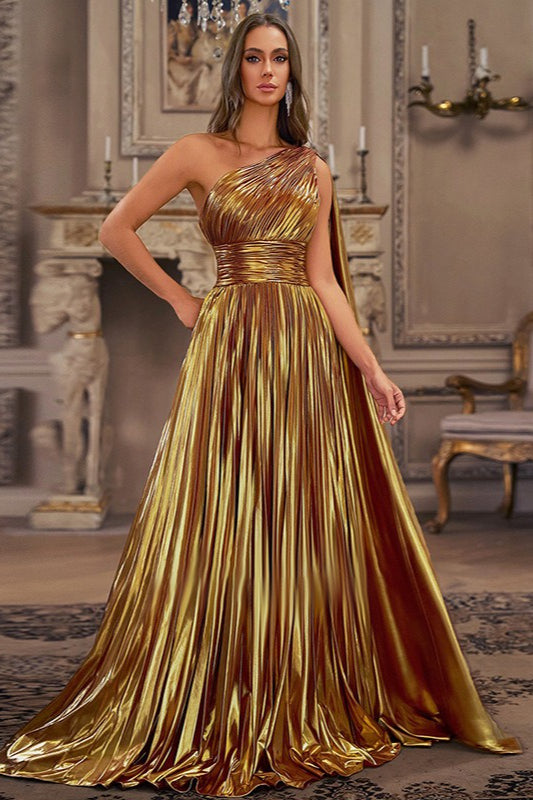 French Retro One Shoulder Backless Maxi Prom Dress Main image