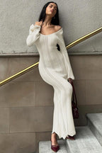 U Neck Long Sleeve Knit Work Dress