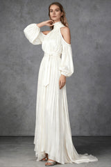 Off Shoulder Long Sleeve Reception Dress
