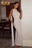 Sleeveless Tie Backless Elegant Floor Length Lace Dress