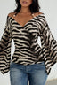Zebra Beaded Halter Bell Sleeve T-Shirt