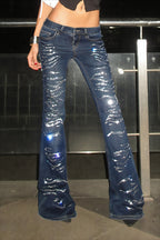 Rhinestone Tiger Stripe Y2K Flare Jeans