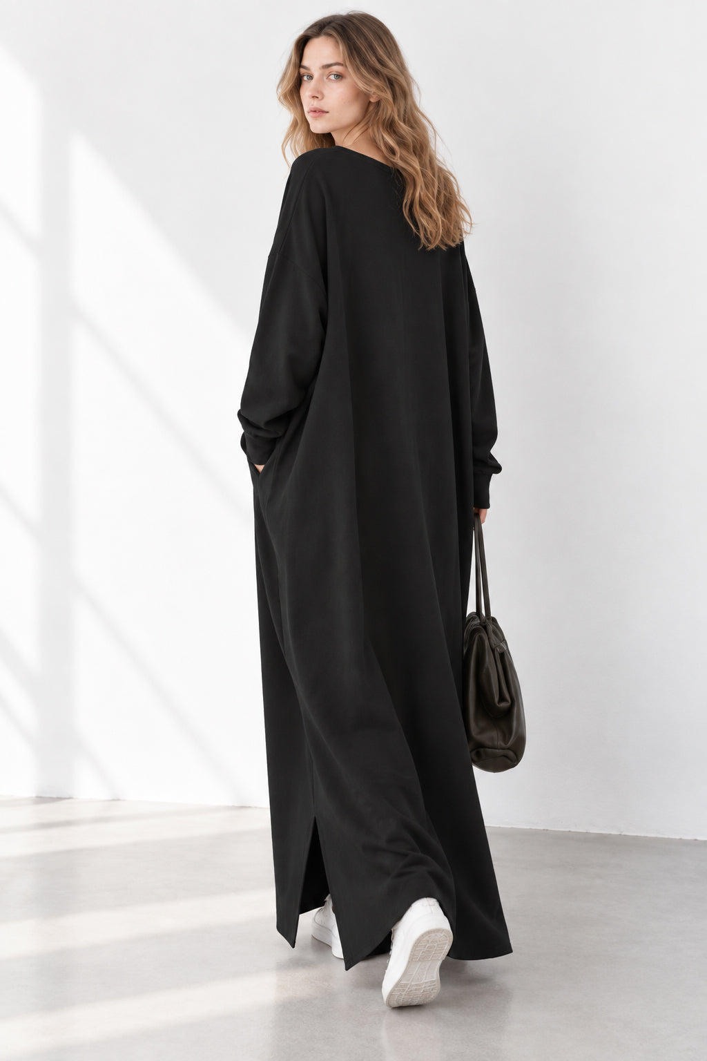 Slit Hem V Neck Sweatshirt Dress