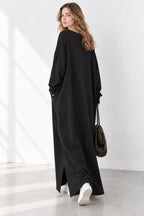 Slit Hem V Neck Sweatshirt Dress