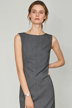 Stretch Lapel Sleeveless Slim Work Dress