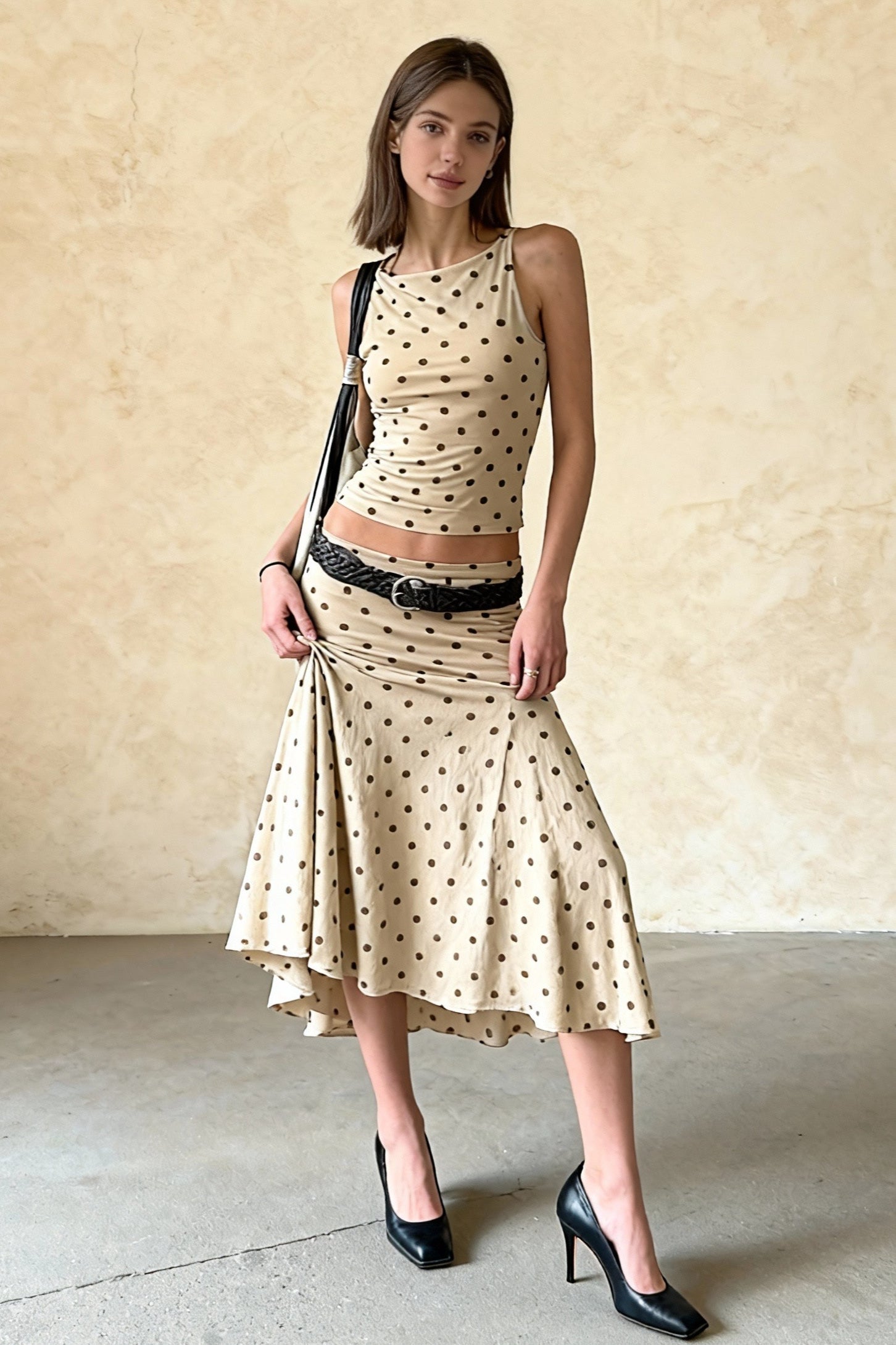 Polka Dot Ruched Maxi Two Pieces Set Secondary image