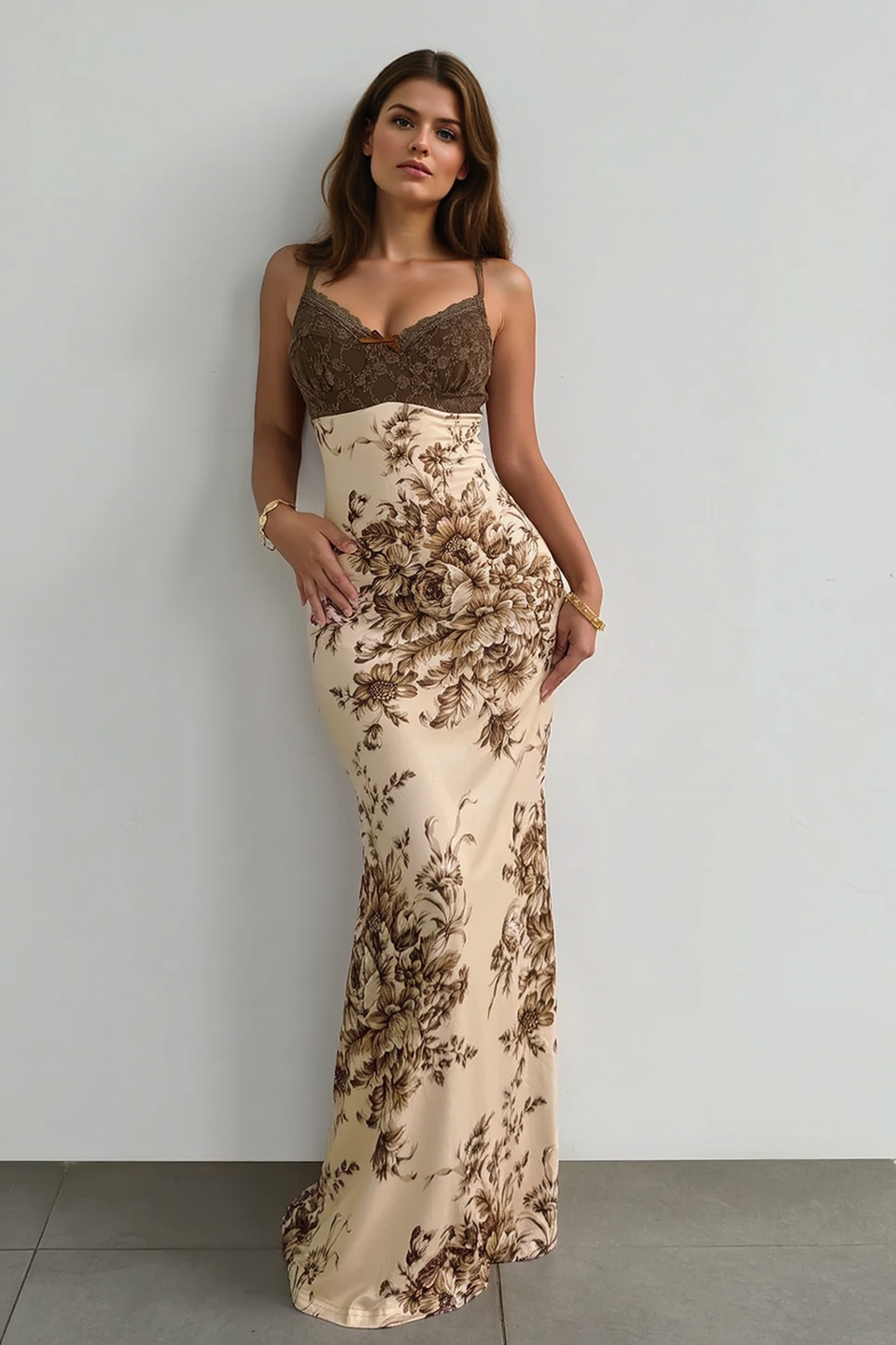 Lace Panel Bustier Retro Floral Slip Dress Main image