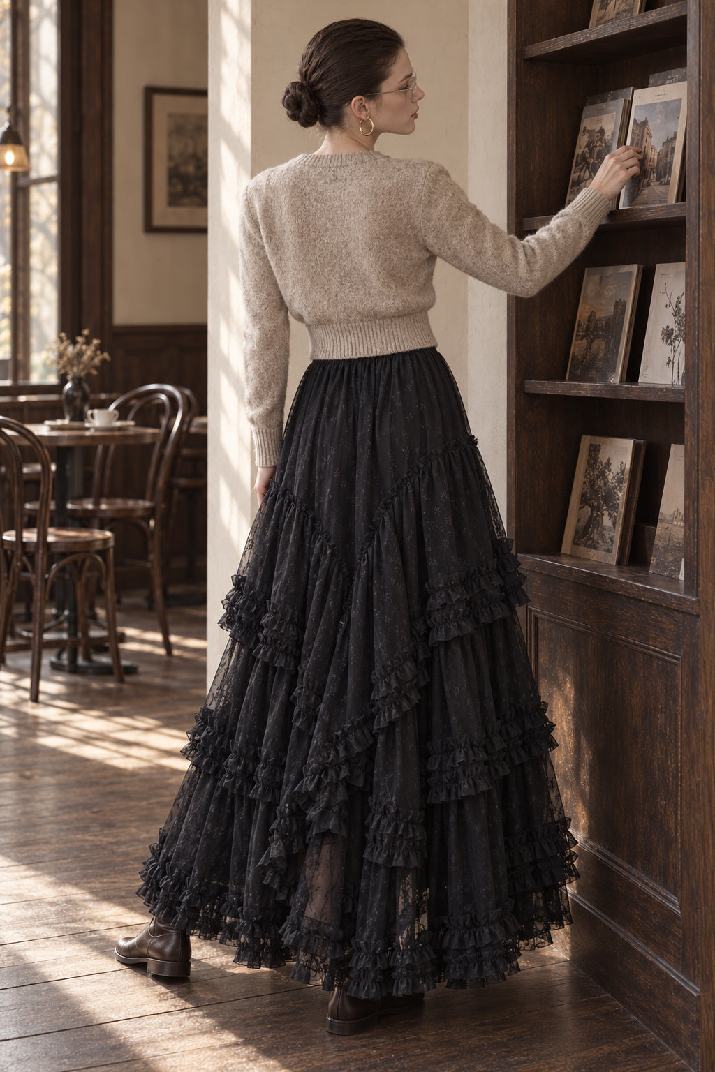 Lace Ruffle Tiered Tulle Maxi Skirt