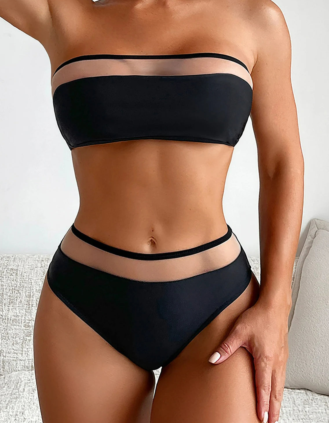 Bandeau Mesh Sheer Mid Waist Two Piece Swim Sets Secondary image