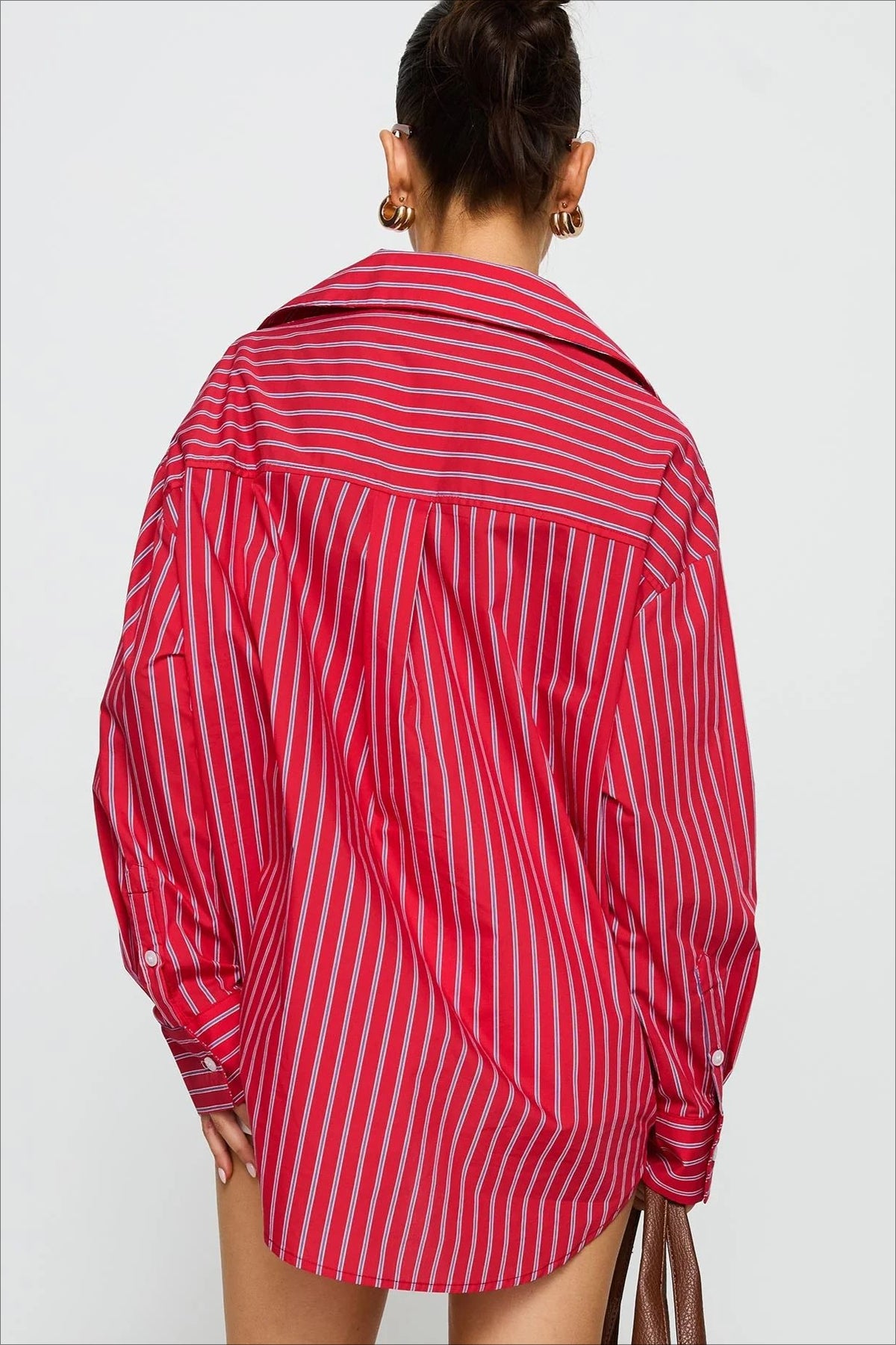 Oversized Red Stripe Long Sleeve Button Blouse