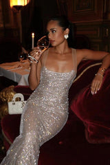 Sequin Spaghetti Strap Party Dress