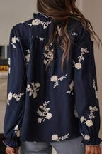 Printed Collared Lantern Sleeve Elegant Long Sleeve Blouse