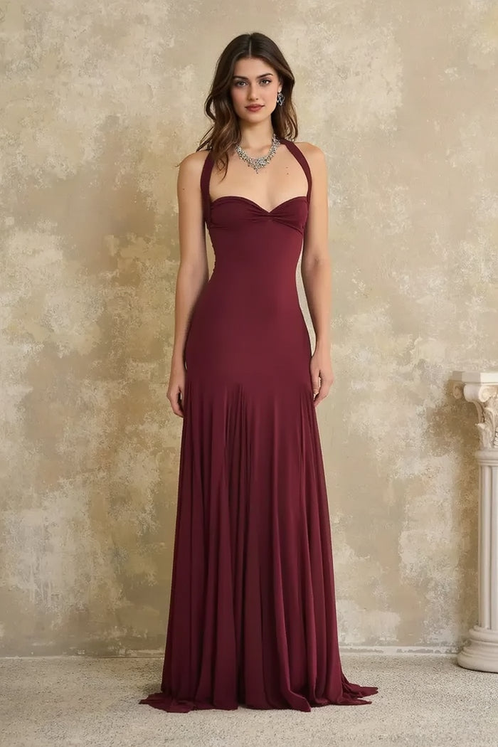 Elegant Halter Bandeau Fitted Backless Floor Length Party Dress Main image