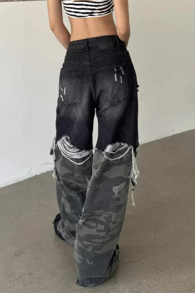Camouflage Patchwork Baggy Wide-Leg Jeans Secondary image